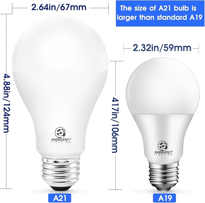 E ENERGETIC LIGHTING 6 Pack 150 Watt Light Bulb, 2600LM Super Bright, A21 LED Bulb, Cool White 4000K, High Lumens LED Bulb, Non-Dimmable, E26 Standard Base, Damp Rated, UL Listed