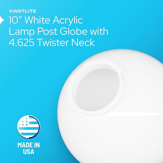 KastLite 10" White Acrylic Lamp Post Globe | Smooth Textured with 4-5/8" Twist Lock Neck | Manufactured in the USA