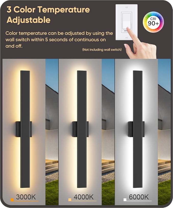 Aipsun 2 Packs Outdoor Wall Sconce, 3000K 4000K 6000K, 31.5in Modern Black Exterior Light, Long LED Linear Wall Light Outside Lighting for Entrance, Hallway, Garage, Porch(3CCT)
