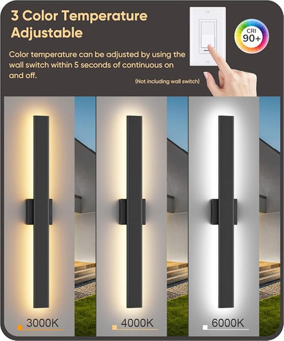 Aipsun 2 Packs Outdoor Wall Sconce, 3000K 4000K 6000K, 31.5in Modern Black Exterior Light, Long LED Linear Wall Light Outside Lighting for Entrance, Hallway, Garage, Porch(3CCT)