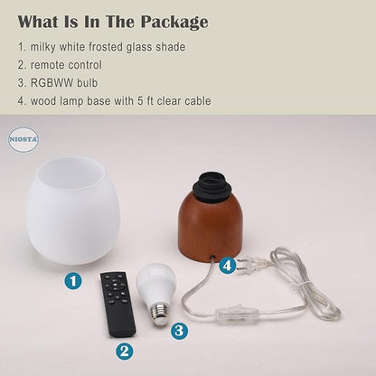 Small RGB Table Lamp for Bedroom, Remote Control Color Changing Desk Lights, with White Opal Glass Lamp Shade, for Living Room Nightstand,Light Brown