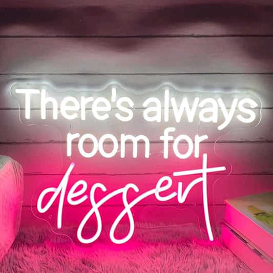 There's Always Room for Dessert Neon Sign Custom Bakery Shop Dessert House LED Neon Light Coffee Shop Cafe Home Kitchen Wall Decoration Gift USB Size:16x11inch
