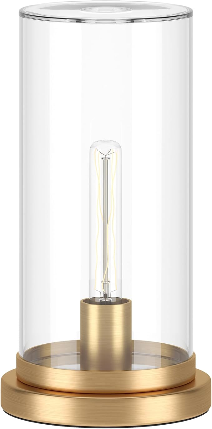 Henn&Hart 13" Tall Uplight Mini Lamp with Glass Shade in Brushed Gold, for Home, Living Room, Bedroom, Entertainment Room, Office, Kitchen, Dining