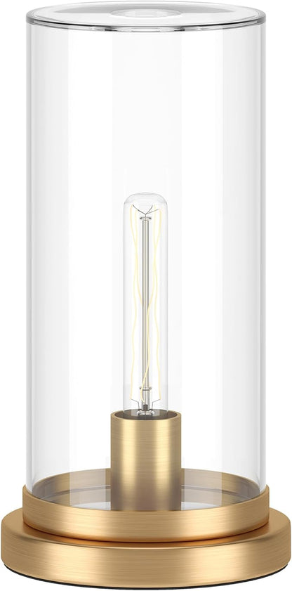 Henn&Hart 13" Tall Uplight Mini Lamp with Glass Shade in Brushed Gold, for Home, Living Room, Bedroom, Entertainment Room, Office, Kitchen, Dining