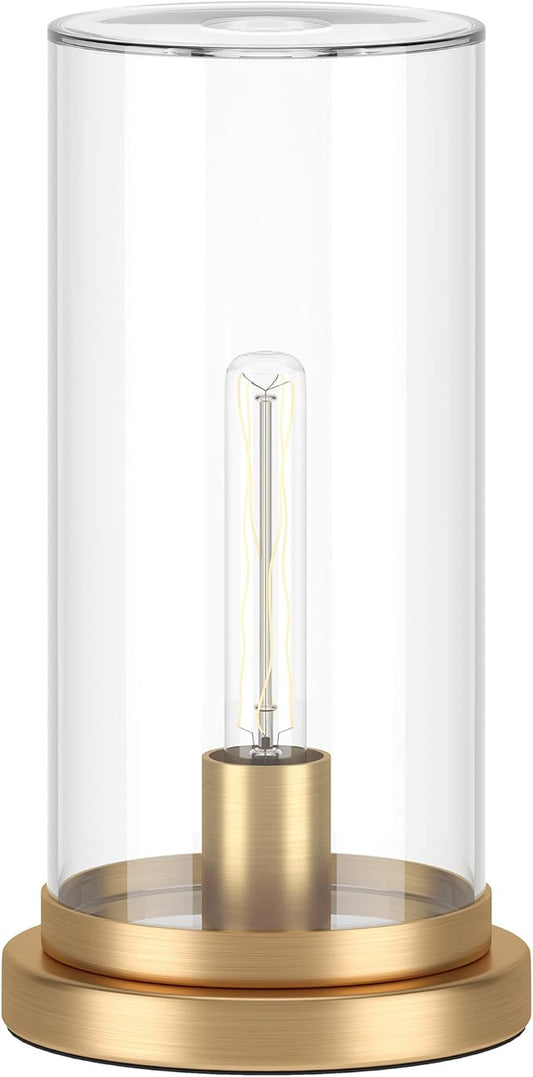 Henn&Hart 13" Tall Uplight Mini Lamp with Glass Shade in Brushed Gold, for Home, Living Room, Bedroom, Entertainment Room, Office, Kitchen, Dining