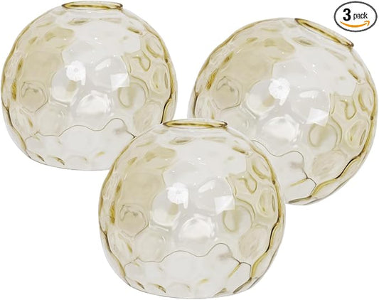 3 Pack Fixture Replacement Globe Shade, 6 Inch Diameter, E26 Base Amber Hammered Glass, Glass Globe Lampshade Cover for Pendant Chandelier Vanity Light No Hardware