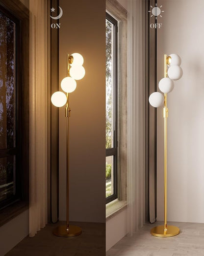 Gold Globe Floor Lamp Dimmable 64IN Tall Standing Lamps with Soft Warm White Eye Care 3000K G9 Bulbs, Mid Century Modern Floor Lamp for Living Room Bedroom