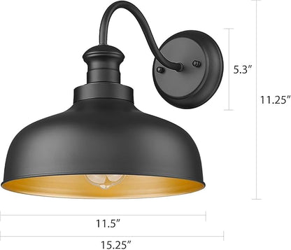 Outdoor Barn Lights, 11.5 Inch Dome Outside Wall Sconce, Weather Resistant Farmhouse Exterior Wall Mount Light, Anti-rust Exterior Lighting Fixturefor Porch, Garage, Patio, Entryway (Black, 4 Pack)