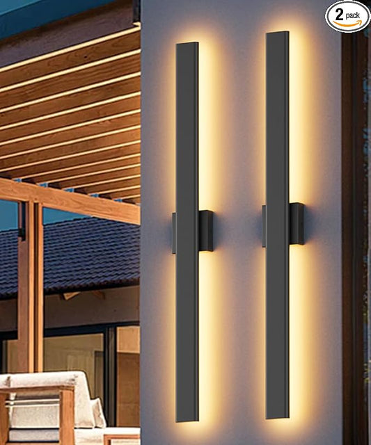 Aipsun Outdoor Lights 2 Packs,Modern Outdoor Wall Light Fixture Long Strip LED Wall Sconce IP65 Anti Rust 3000K 4000K 6000K Exterior Wall Mount Lights for Entrance, Hallway, Garage, Porch(3CCT)