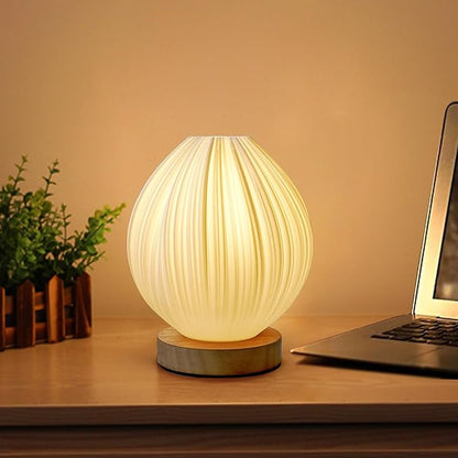 Zenply Novelty Small Table Lamp for Bedroom & Living Room, Vintage Style Striped Night Light, Mini Bedside Lamp for Small Spaces & Kids Room, Office, Dorm (Lotus)