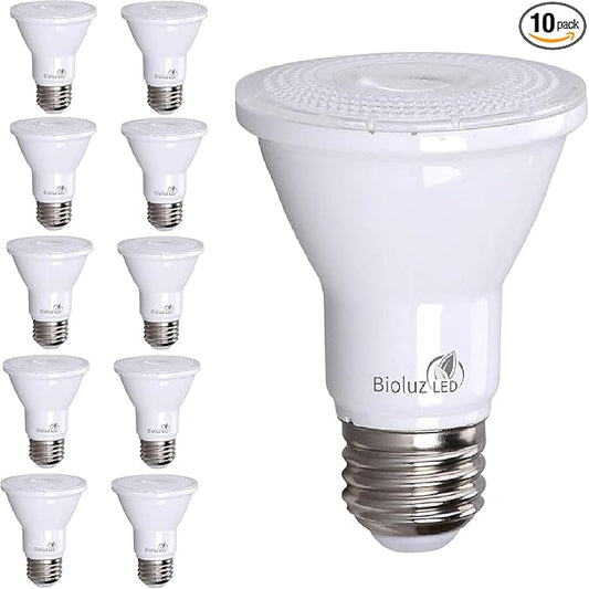 Bioluz LED 10 Pack PAR20 LED Bulbs 3000K Soft White Dimmable 50 Watt Equivalent Using 7W, Spot Light Bulb E26 Base 40 Degree Beam Angle UL Listed FCC RoHS Compliant