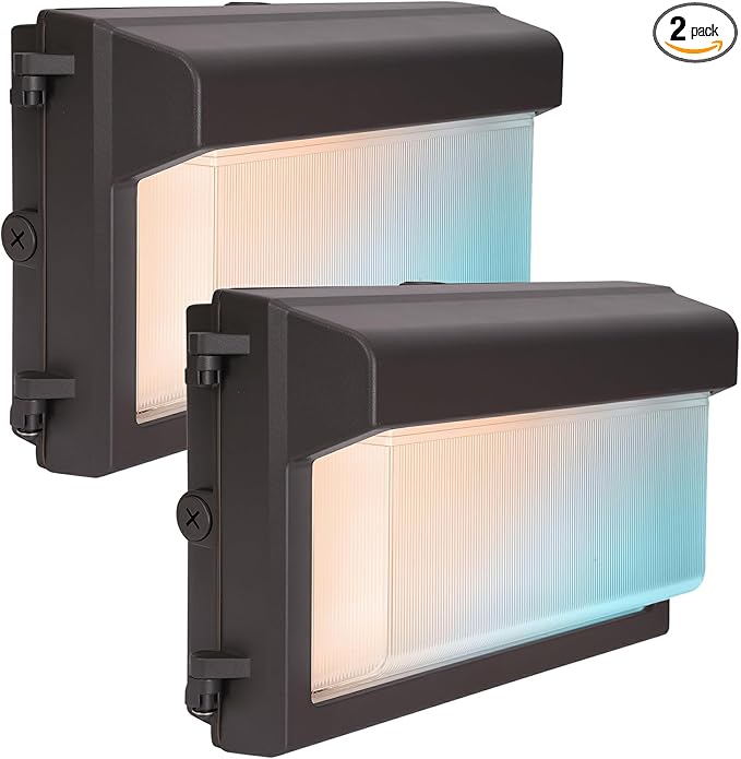 80W LED Wall Pack Light 2Pack: Dusk to Dawn Photocell, 4000/5000/6500K 3CCT, 40/60/80W Selectable, LED Wall Lights Outdoor Security Lighting for Building Parking Lot House Barn, 100-277VAC, ETL Listed