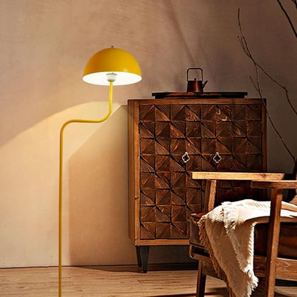 Nordic Style Yellow Floor Lamp Metal Dome Shade Modern Floor Light Cute Mush-Room Standing Floor Lamp Tall Unique Lamps with Foot Switch and Iron Shade