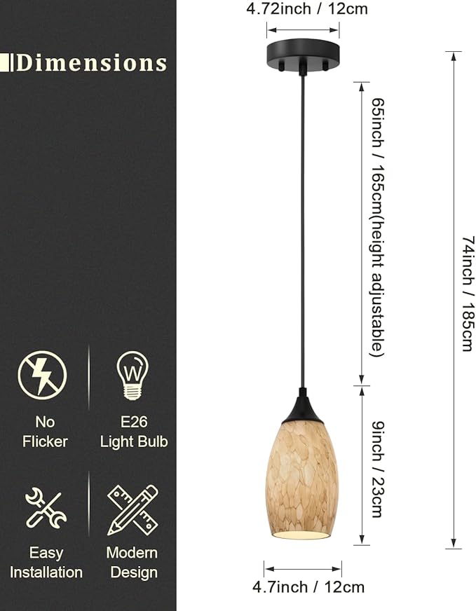 ANYLOVE Vintage Art Brown Pendant Lighting,3-Pack Hand Glass Hanging Light Fixture,Adjustable Cord for Kitchen,Hallway,Dining Room