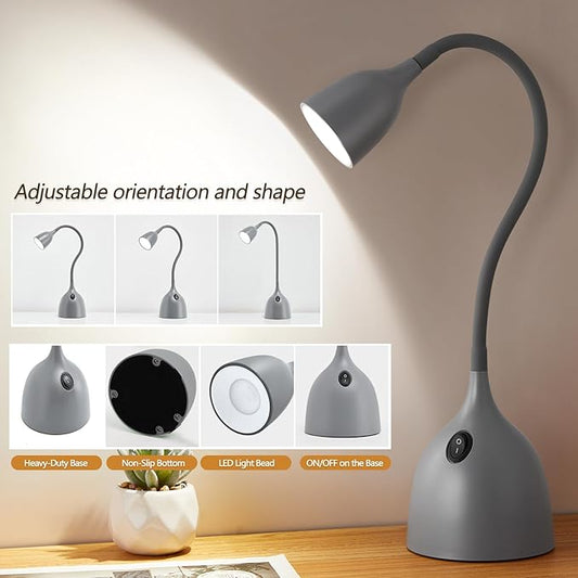Gooseneck Desk Lamp 360 LED Flexible Reading Light for Small Spaces Home Office Bedroom College Dorm Bookshelf Nightstand Table (Grey)