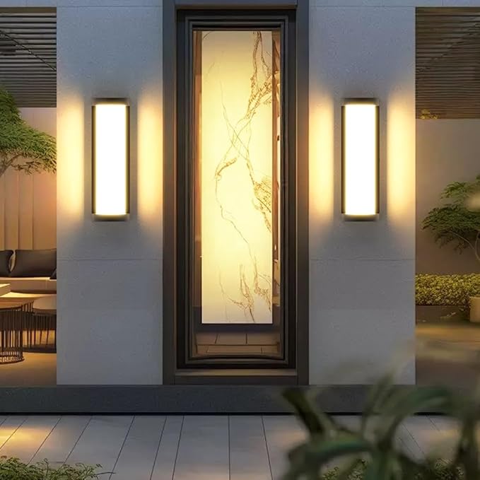 Sytmhoe 2Packs 10%-100% Dimming Exterior Wall Lights,16in Dimmable LED Modern Patio Wall Light Fixture, Black Aluminum&Dual PC Wall Sconce for Garage Bathroom Room Courtyard House(2Packs 3000K)