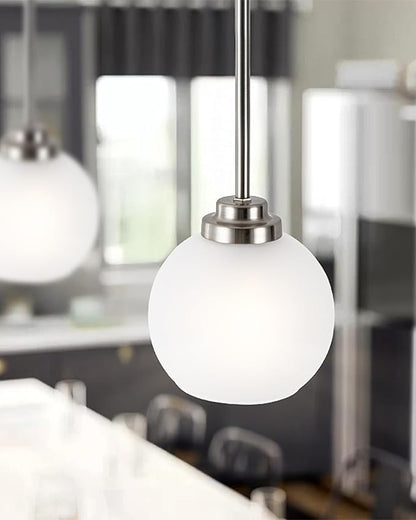 3 Pack Globe Pendant Light, Brushed Nickel Hanging Ceiling Lights with White Frosted Glass Shade, Modern Adjustable Lights for Kitchen Island Bedroom Hallway