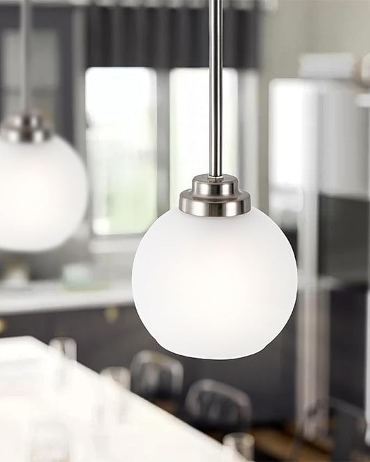 2 Pack Globe Pendant Light Fixtures, Brushed Nickel Hanging Ceiling Lights with White Frosted Glass Shades, Adjustable House Indoor Light for Kitchen Island
