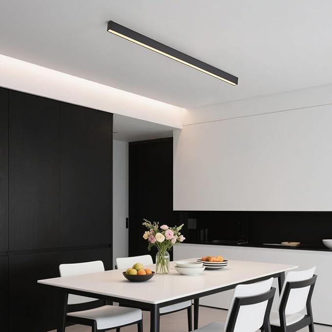 Black ceiling light LED, modern and simple, long strip ceiling surface installation, suitable for living room, bedroom, corridor and kitchen, remote control to switch color and brightness, 39.3 inches