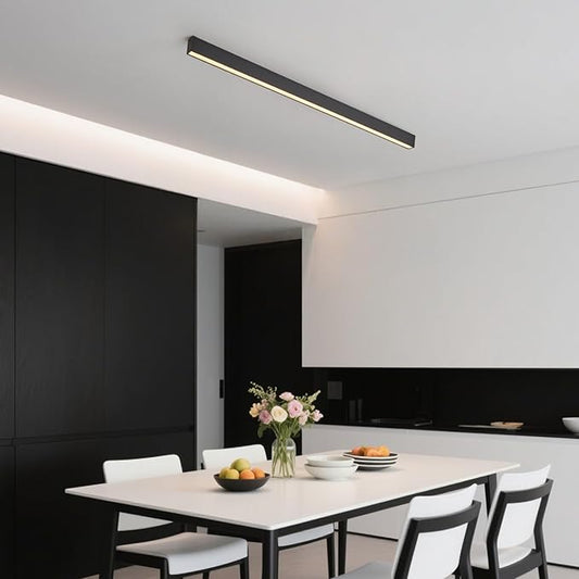 Black ceiling light LED, modern and simple, long strip ceiling surface installation, suitable for living room, bedroom, corridor and kitchen, remote control to switch color and brightness, 39.3 inches