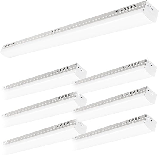 6 Packs 4FT LED Strip Light, 45W/38W/34W Selectable, 3500K/4000K/5000K CCT Tunable, 120–277V, 130 LM/W, 0–10V Dimmable, DLC 5.1S, UL Listed, Commercial Linear Fixture