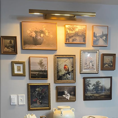 Brass Picture Lights for Wall, 30" Linear Picture Light Hardwired, 4-Light Brush Gold Art Light, Dimmable Gallery Light for Paintings, Warm White 270° Picture Frame Lights for Bathroom, Living Room