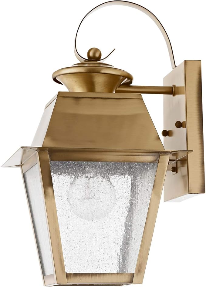Livex Lighting 2162-01 Transitional One Light Outdoor Wall Lantern from Mansfield Collection Finish, Antique Brass, 7.5" W x 12.5" H