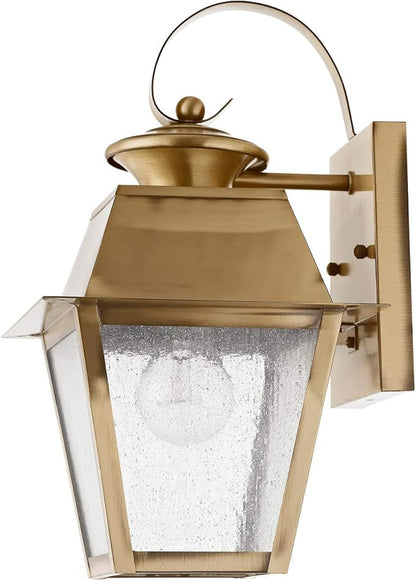 Livex Lighting 2162-01 Transitional One Light Outdoor Wall Lantern from Mansfield Collection Finish, Antique Brass, 7.5" W x 12.5" H