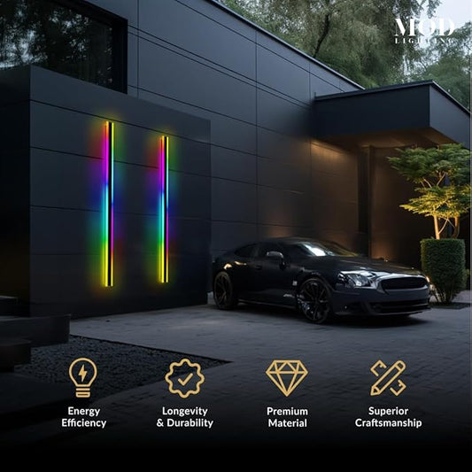 𝗠𝗢𝗗 𝗟𝗜𝗚𝗛𝗧𝗜𝗡𝗚 Haylen RGB | Waterproof Outdoor Wall Lights, Dimmable with Remote, 7 Colors and 358 Light Effects, Long Wall Sconce, Modern Linear Exterior Light Fixture, 1-Pack (RGB | 67")