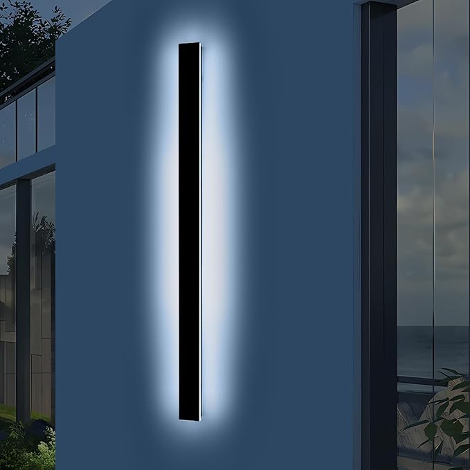 70.8inch Exterior Wall Light Fixture, 6000K Cold White, Modern Long Outdoor Wall Sconce, IP65 Waterproof, 60W, Black Minimalist Outside LED Strip Lights for Garage, Patio, Balcony, Fence