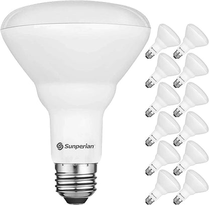 SUNPERIAN 12 Pack BR30 LED Bulb, 8.5W=65W, 4000K Cool White, 800 Lumens, Dimmable Flood Light Bulbs for Recessed Cans, Enclosed Fixture Rated, Damp Rated, UL Listed, E26 Standard Base