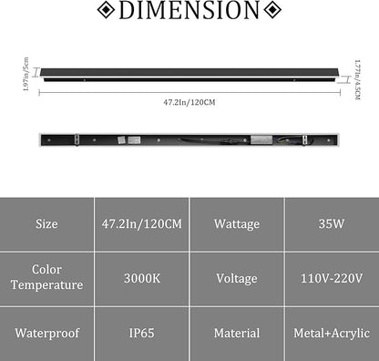 2 Pack 47.2In Long Outdoor LED Wall Lights IP65 Waterproof Black Modern Exterior Light 3000K for Courtyard Patio Porch