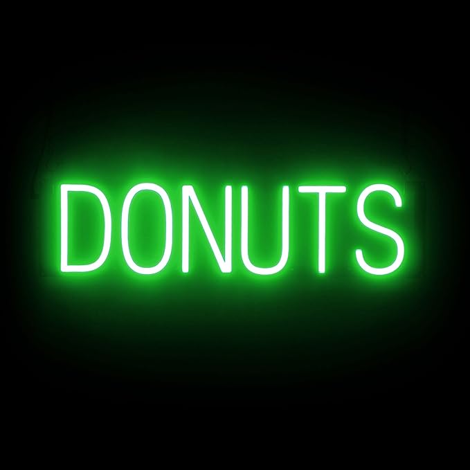 SpellBrite DONUTS Sign | Cafe-Related Sign with Neon Look, Green LED Light Source | 24.7" x 6.3"
