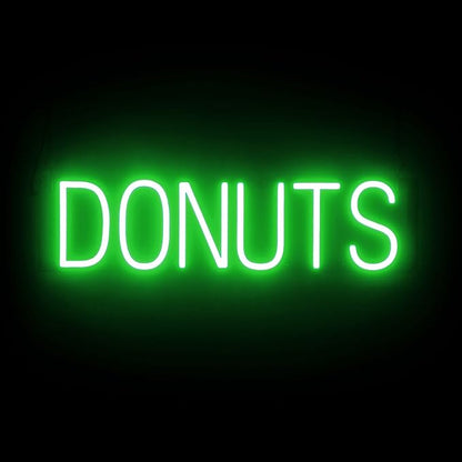 SpellBrite DONUTS Sign | Cafe-Related Sign with Neon Look, Green LED Light Source | 24.7" x 6.3"