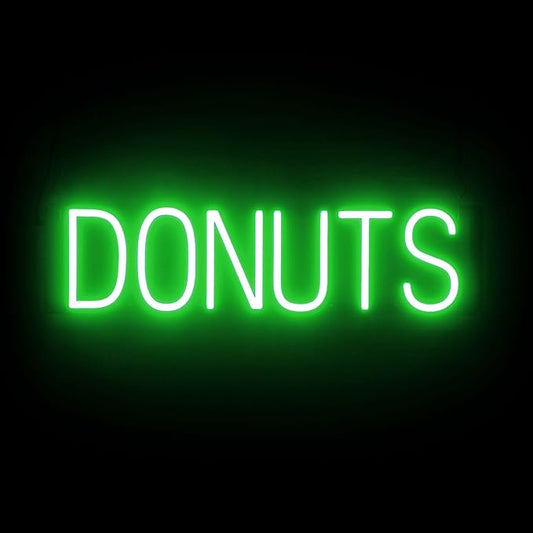 SpellBrite DONUTS Sign | Cafe-Related Sign with Neon Look, Green LED Light Source | 24.7" x 6.3"
