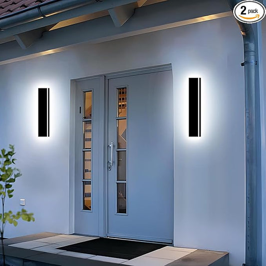 Upgraded 24inch 2pcs Modern Wall Light, 4.33 Inch Wide Dimmable Linear Wall Sconce, Waterproof IP65, Black LED Long Outdoor Lights for Garage, Front Door, Exterior Wall Lights