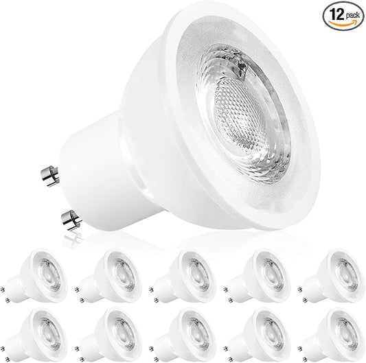LUXRITE MR16 GU10 LED Bulbs Dimmable, 50W Halogen Equivalent, 5000K Bright White, 500 Lumens, 120V Spotlight LED Bulb GU10, Enclosed Fixture Rated, Perfect for Landscape or Home Lighting (12 Pack)