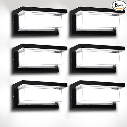 Porch Lights Outdoor 6000K, 18W 1800LM Modern LED Wall Light IP65 Waterproof Aluminum Exterior Fixture Easy to Install for Garage, Patio, Backyard (6 Pack)