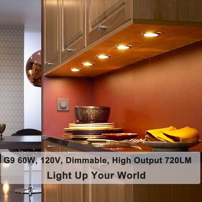 Vinaco G9 Bulb, 10 Pack G9 Halogen Bulb 60 Watt, High Output 720LM JD G9 120V 60W G9 Light Bulb Dimmable Long Lasting Lifespan, CRI100 & 2800K Warm White, G9/bi-pin Light Bulbs for Chandelier Lights