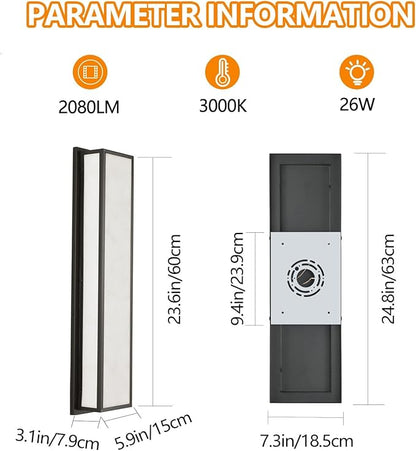 Outdoor Wall Light LED 26W, Modern Exterior Lighting Fixture with Resin Shade - 24.8in Rectangle Waterproof Porch Sconce IP65 for Garage,Front Door,Patio