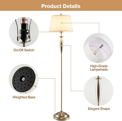 Tangkula 3-Piece Modern Lamp Set, 2 Table Lamps & 1 Floor Lamp with Weighted Base and Eye-Protecting Lamp Shade, Perfect for Bedroom & Living Room, 3 x E26 Bulbs Required (Nickel)