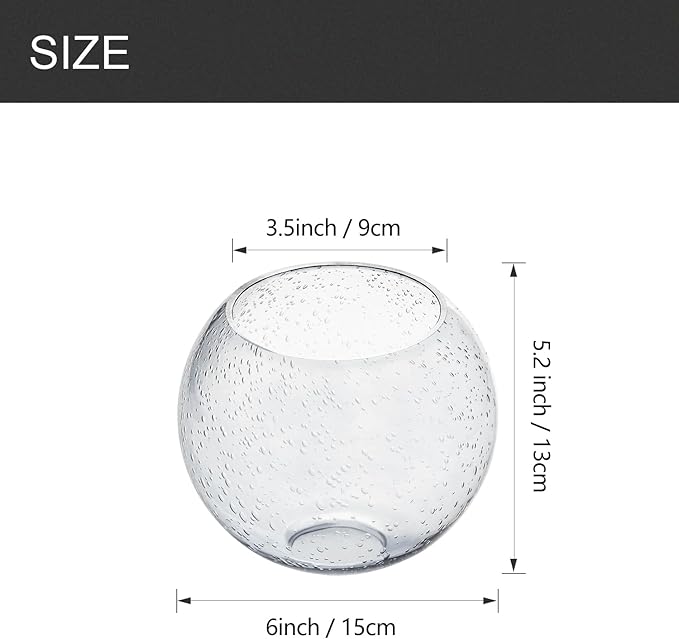 3 Pack Fixture Replacement Globe Shade, 6 Inch Diameter, E26 Base 1-5/8 Inch Fitter, Glass Globe Lampshade Cover for Pendant Wall Sconce Chandelier Vanity Light (3 Pack 6 Inch Clear Seeded Glass)