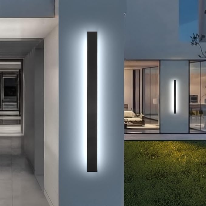 Outdoor Wall Lights Exterior,2pack 31.5inch Black Outdoor Light Fixtures Wall Mount,Waterproof Modern Porch Lights Wall Sconce,Dimmable Long LED Linear Outside Lighting for Garage