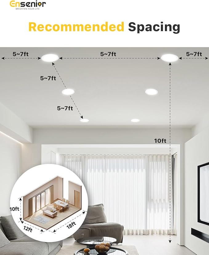 Ensenior 24 Pack 6 Inch LED Recessed Ceiling Light, Dimmable, 6000K Clear White, 1050LM 12W 120V, High Brightness Canless Wafer Downlight - ETL&FCC&IC