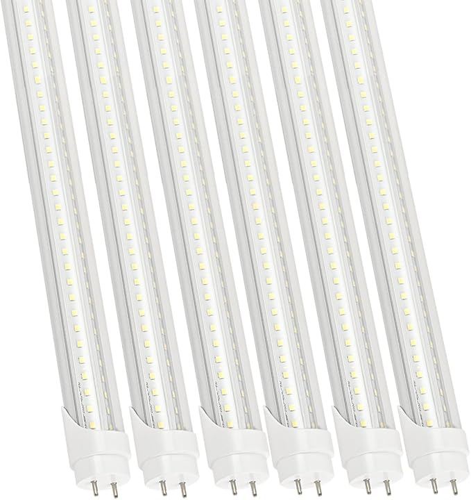 6 Pack 6FT T8 LED Tube Light Bulb 40W 6000K Daylight G13 Bi-Pin Cap with Bright Dual-Row LEDs, T8 T10 T12 Fluorescent Light Bulbs Replacement 6 Foot Shop Lights