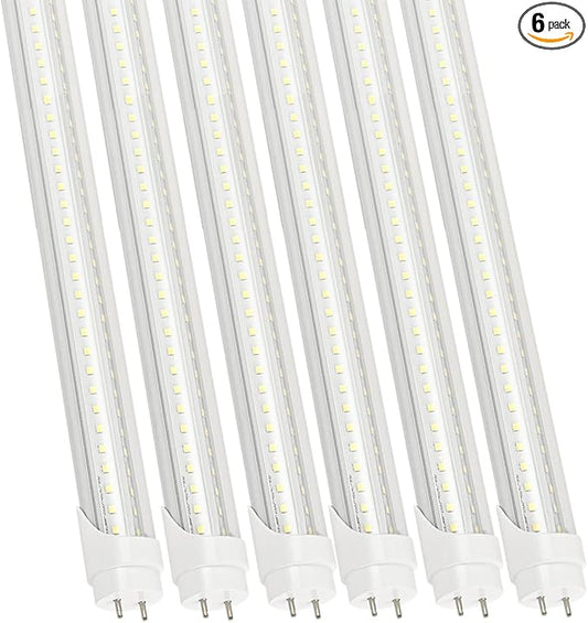 6 Pack 6FT T8 LED Tube Light 40W G13 Bi-Pin Cap Cool White with Bright Dual-Row LEDs T8 T10 T12 Fluorescent Light Bulbs Replacement 6 Foot Shop Lights