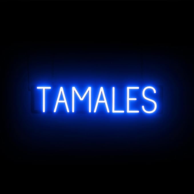 SpellBrite TAMALES Sign | Mexican Food-Related Sign with Neon Look, Blue LED Light Source | 28.8" x 6.3"