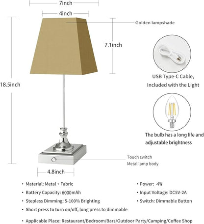 Rechargeable LED Table Lamps with Stepless Touch Control,Light Sliver Cordless Lamp for Living Room&Bedside&Patio&Shower,Small Desk Lamp(6000mAH Battery),1 Pack for Home Decor,Best Gifts for Family