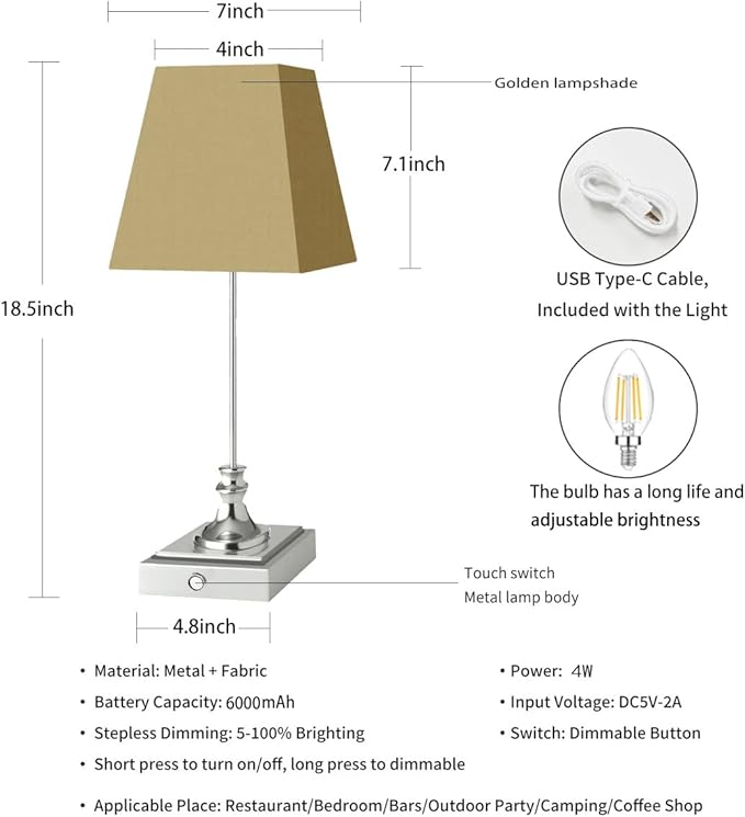 Rechargeable LED Table Lamps with Stepless Touch Control,Light Sliver Cordless Lamp for Living Room&Bedside&Patio&Shower,Small Desk Lamp(6000mAH Battery),2 Pack for Home Decor,Best Gifts for Family