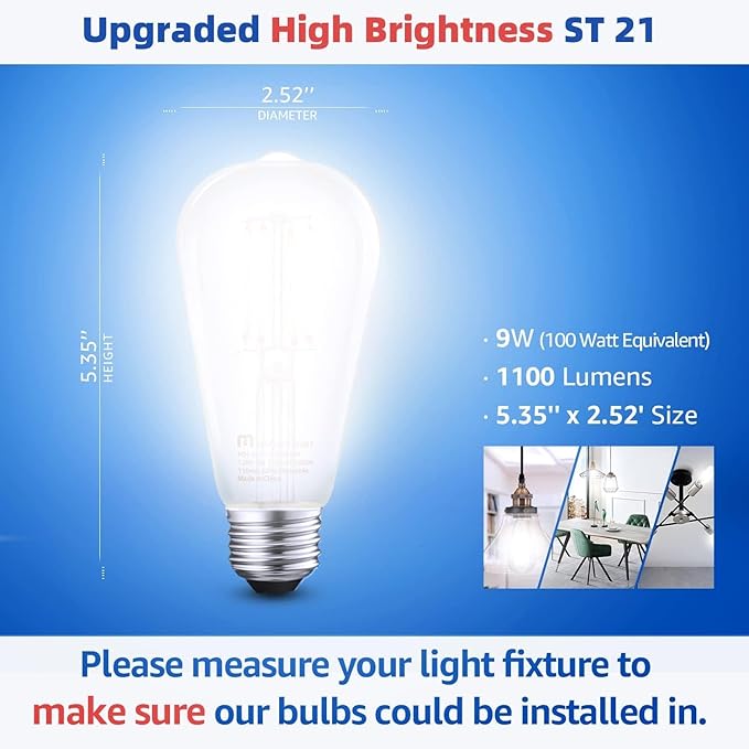 MASTERY MART 90 Pack 100 Watt Led Bulb, Edison Bulbs Dimmable Light Bulbs E26, 2700K Soft White Bright 9W 1100LM, ST21/ST64 Vintage Light Bulbs, UL Listed, Clear Glass, Decorative Light Bulb